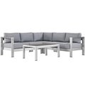 Modway Shore Outdoor Patio Aluminum Sectional Sofa Set, Silver and Gray - 4 Piece EEI-2559-SLV-GRY